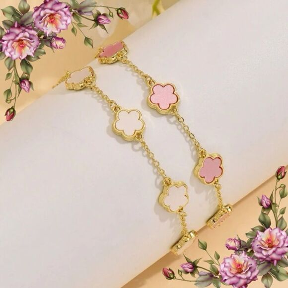2pcs/set Simple & Fashionable Five Petals Copper Bracelets - Picture 1 of 12